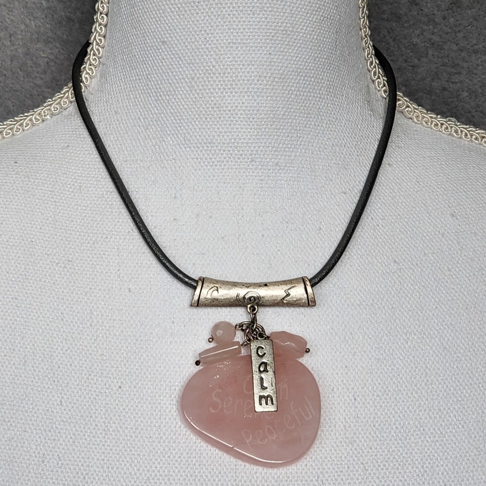 Chico's Inspirational Pendant Necklace Pink Etched‎ Calm Serene Peaceful Charms